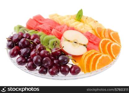 set of fruits on plate, isolated