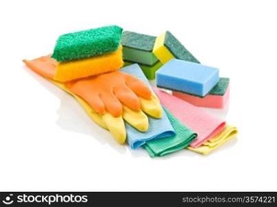 set of gloves sponges and rags