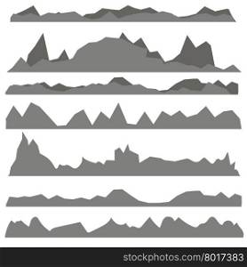 Set of Gray Mountain Silhouettes Isolated on White Background. Set of Gray Mountain Silhouettes