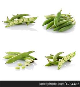 Set of green bean pods on white background.