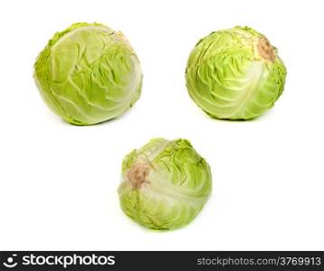 set of Green cabbages isolated on a white background.