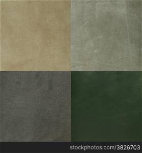 Set of green leather samples, texture background.