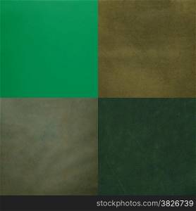 Set of green leather samples, texture background.