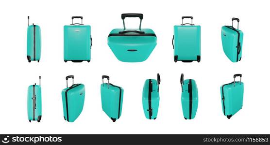 Set of Green mint travel bag isolated on white background.