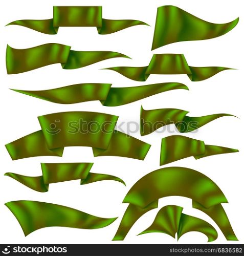 Set of Green Ribbons Isolated on White Background. Flag Collection. Set of Green Ribbons