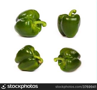 set of green sweet bell peppers isolated on plain white background.