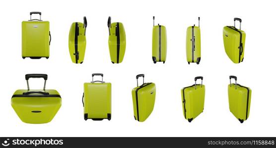 Set of Green travel bag isolated on white background.