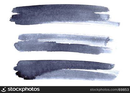 Set of grey ink brush strokes isolated on the white background