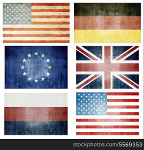 Set Of Grunge Flags - UK, USA, Europa, Germany, Russia