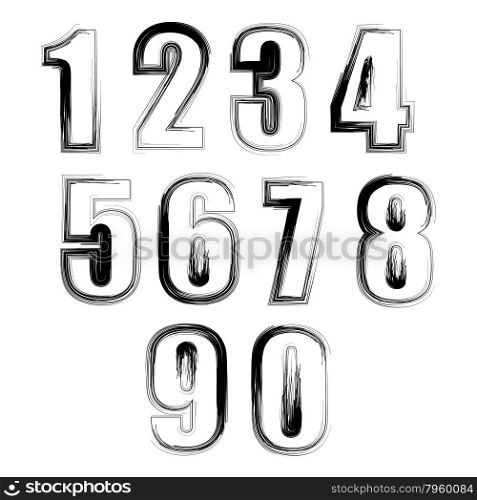Set of Grunge Numbers Isolated on White Background. Set of Grunge Numbers