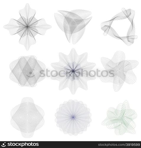 Set of Guilloche decorative elements Isolated on White Background. Guilloche decorative elements