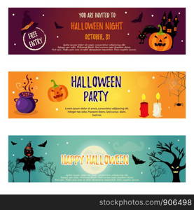 Set of Halloween banners with Halloween holiday characters. Set of Halloween banners with Halloween characters