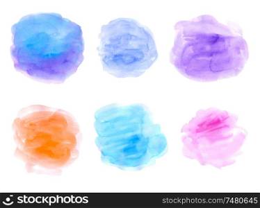 Set of hand drawn abstract pink and blue watercolor textures on a white background