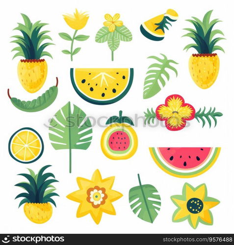 Set of hand drawn isolated fruits.