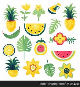 Set of hand drawn isolated fruits.