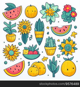 Set of hand drawn isolated fruits.