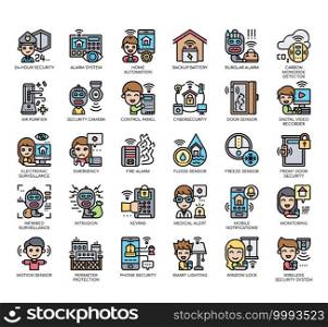 Set of Home Security thin line and pixel perfect icons for any web and app project.
