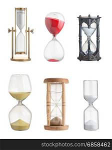 Set of hourglasses on isolated on white background
