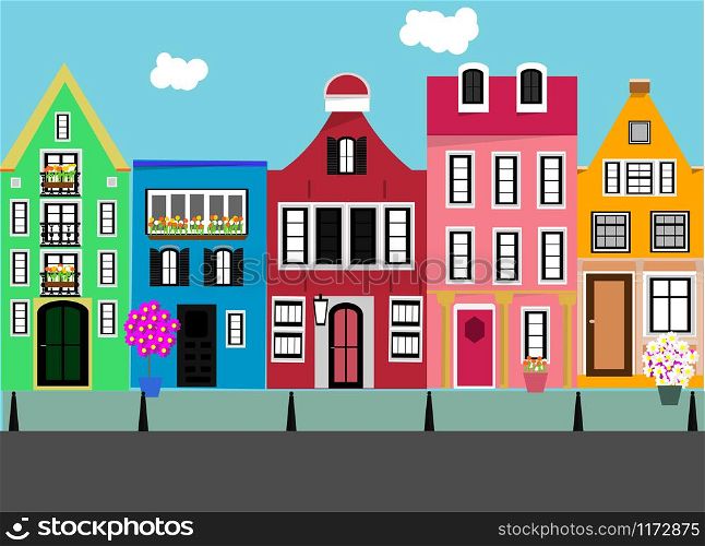 Set of houses. Street. Flat design.
