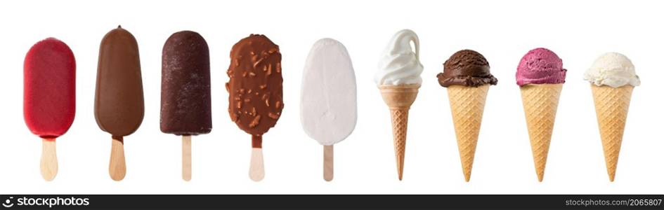 set of ice cream waffle cone isolated on white background. ice cream waffle cone on white background