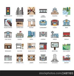 Set of In the city thin line icons for any web and app project.