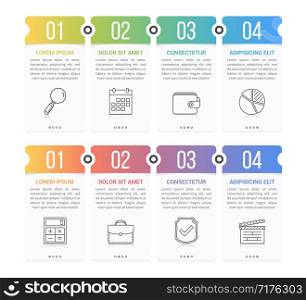 Set of infographic elements with numbers, line icons and place for your text, can be used as workflow, process, steps or options, soft color gradients, vector eps10 illustration. Infographic Elements with Numbers