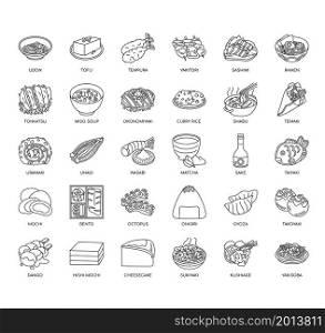 Set of japanese food thin line and pixel perfect icons for any web and app project.