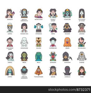 Set of Japanese ghosts thin line icons for any web and app project.