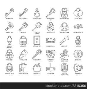 Set of Keys and locks thin line icons for any web and app project.