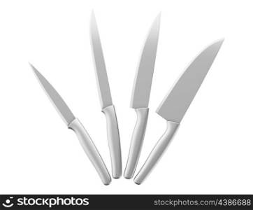 set of kitchen knives isolated on white background