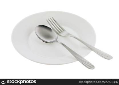 Set of kitchen object. The spoon, a fork, a plate. Separately on a white background.
