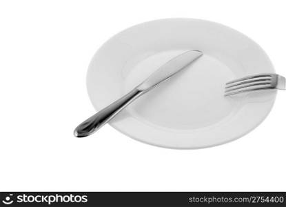 Set of kitchen object. The spoon, a plug, a knife, a plate. Separately on a white background.