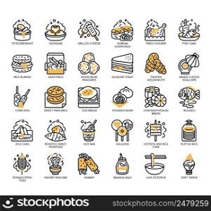 Set of Korean Street Foods thin line icons for any web and app project.