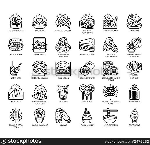 Set of Korean Street Foods thin line icons for any web and app project.