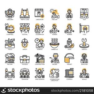 Set of Labour Day thin line icons for any web and app project.