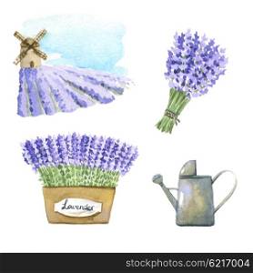 Set of lavender watercolor elements.