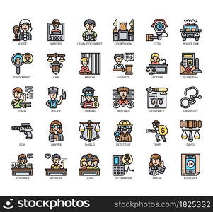 Set of Law and Justice thin line and pixel perfect icons for any web and app project.