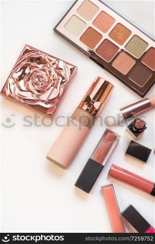 Set of luxury beautiful cosmetics for fashion make up  on white  background