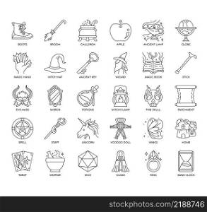 Set of Magic and Fairy Tale thin line icons for any web and app project.