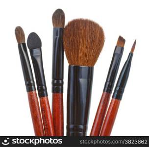 set of makeup brushes isolated on white background