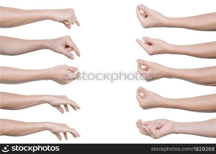 Set of Man hand to hold something, Isolated on white background with clipping path.