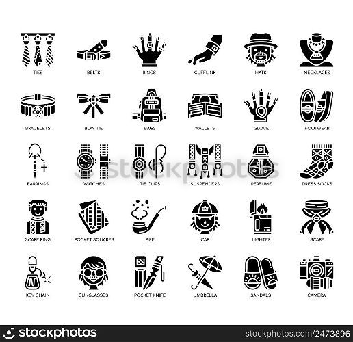 Set of Men&rsquo;s fashion accessories thin line icons for any web and app project.