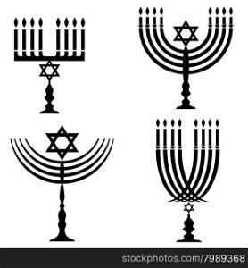 Set of Menorah Silhouettes Isolated on White Background. Set of Menorah Silhouettes