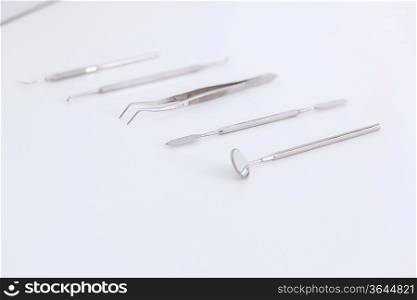 Set of metal medical equipment tools for teeth dental care