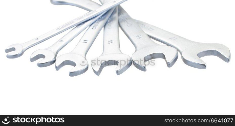 Set of  metalic spanners isolated on white background