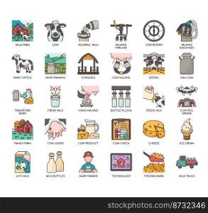 Set of Milk farm thin line icons for any web and app project.