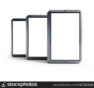 set of modern smartphones with blank screens