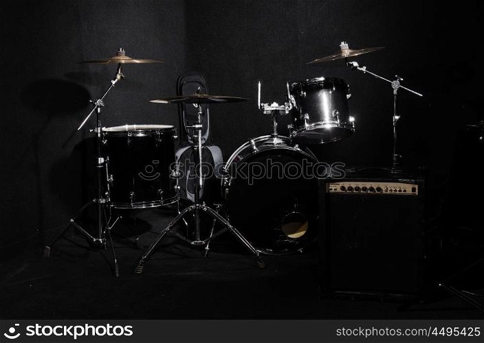 Set of musical instruments during concert