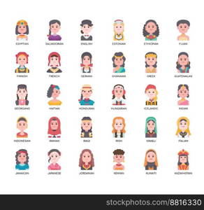 Set of Nationality 2 women thin li≠icons for any web and app project.