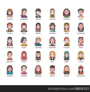Set of Nationality 2 women thin line icons for any web and app project.